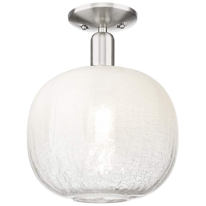 Image 1 Downtown Brookhaven Sphere 10"W Satin Nickel Semi-Flush w/ Opal Shade