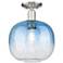 Downtown Brookhaven Sphere 10"W Satin Nickel Semi-Flush w/ Sapphire Shade
