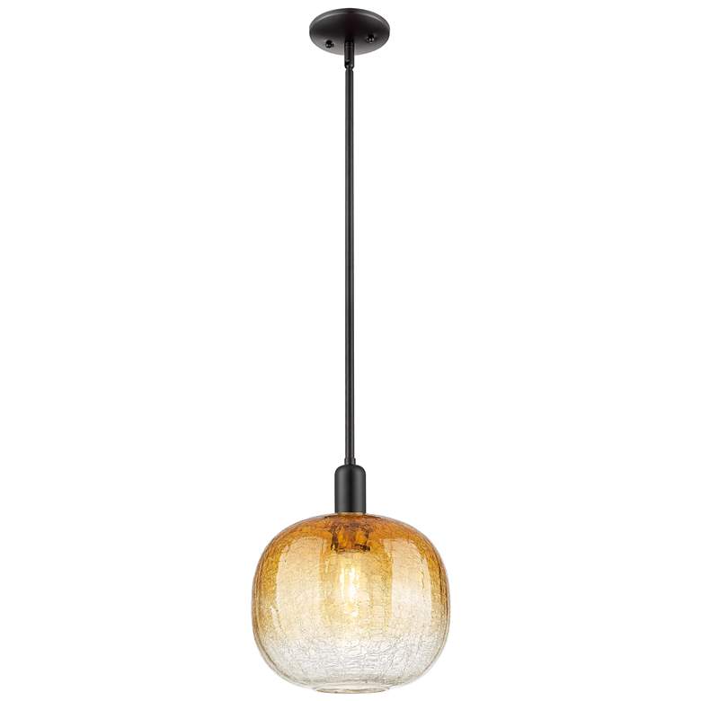 Image 1 Downtown Brookhaven Sphere 10"W Stem Black Mini Pendant w/ Amber Shade