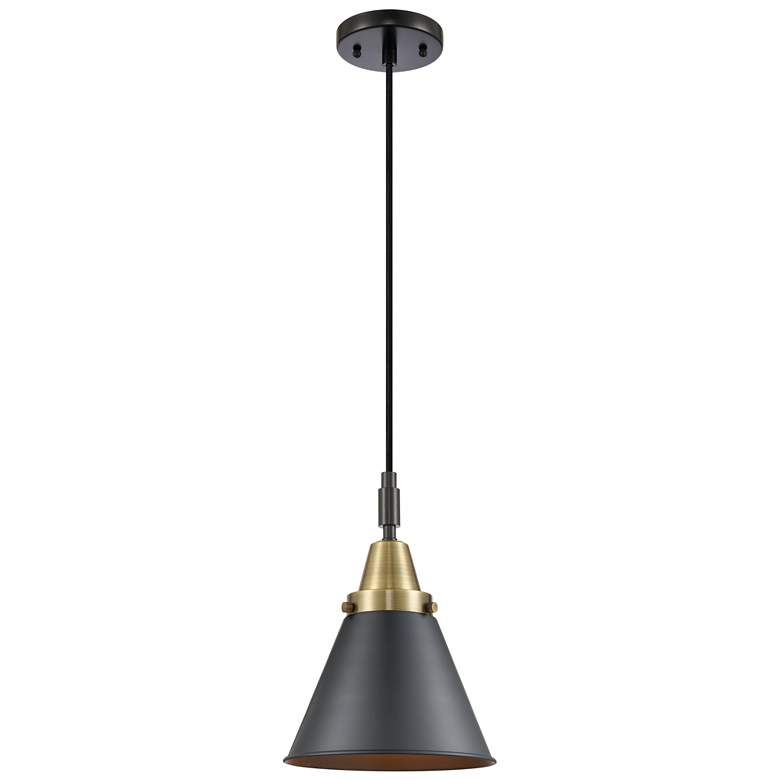 Image 1 Downtown Caden Appalachian 8"W Cord Black Brass Pendant w/ Black Shade