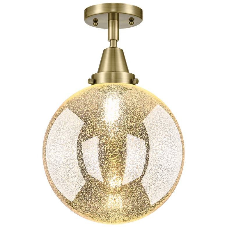 Image 1 Downtown Caden Beacon 10"W Antique Brass Flush Mount w/ Mercury Shade