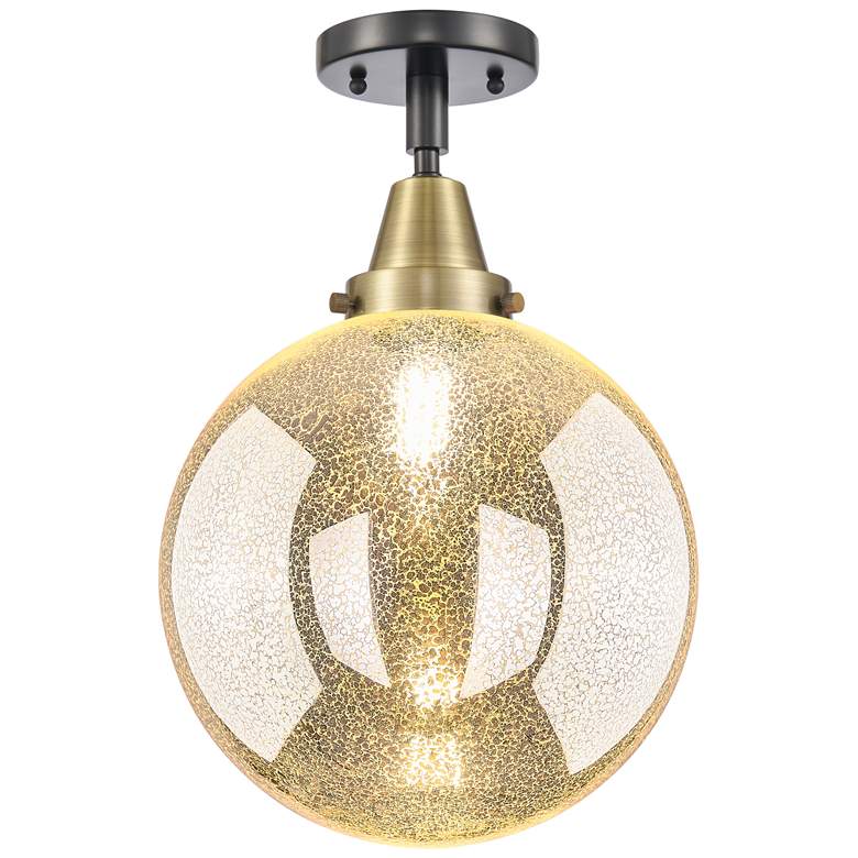 Image 1 Downtown Caden Beacon 10"W Black Brass Flush Mount w/ Mercury Shade