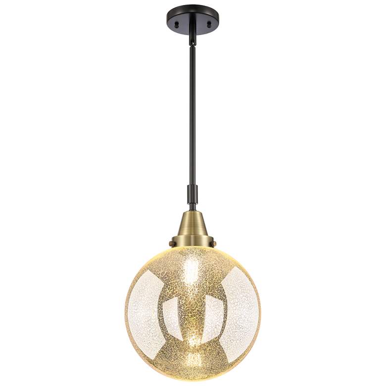 Image 1 Downtown Caden Beacon 10"W Black Brass Mini Pendant w/ Mercury Shade