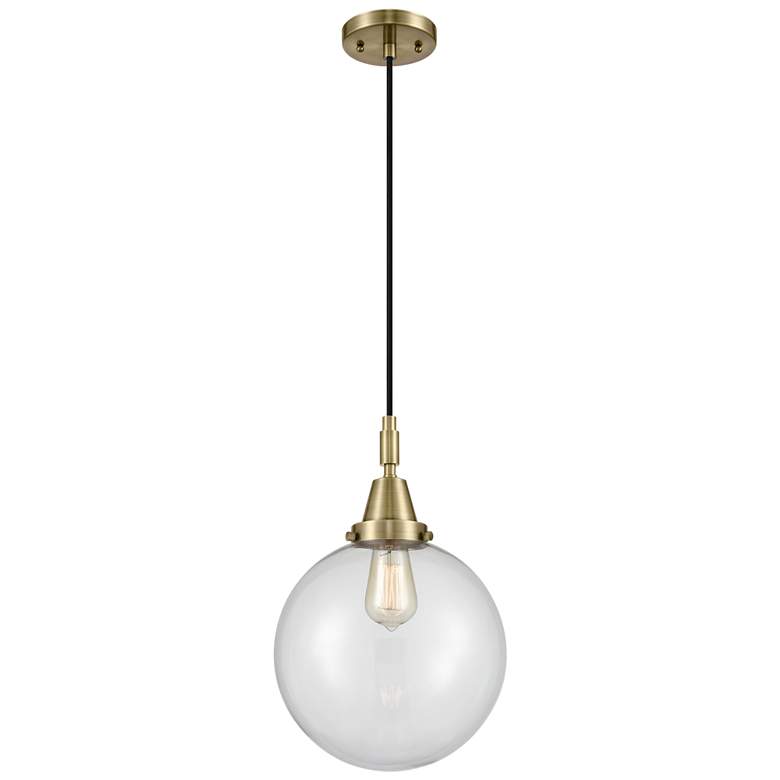 Image 1 Downtown Caden Beacon 10"W Cord Antique Brass Pendant w/ Clear Shade