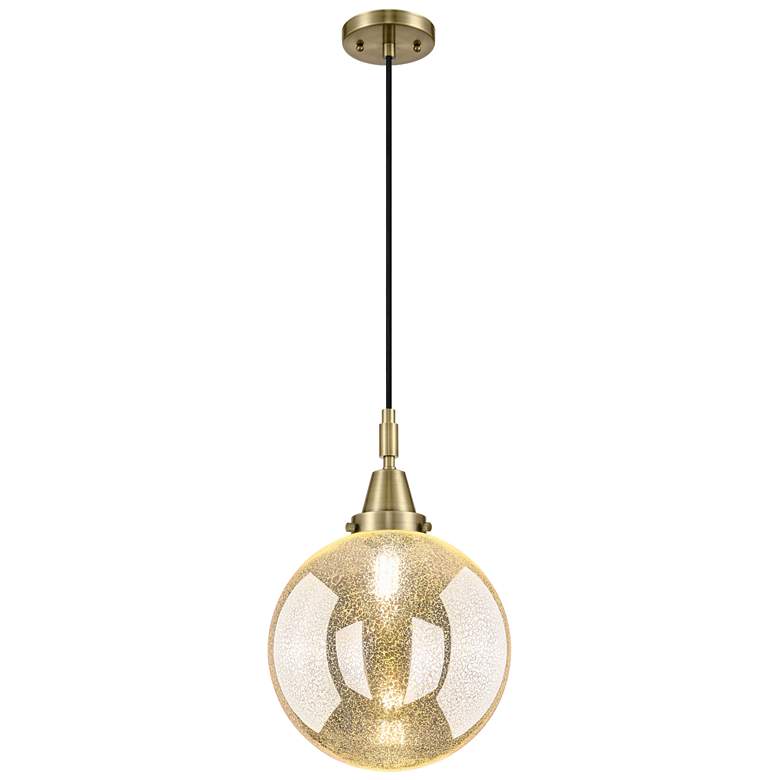 Image 1 Downtown Caden Beacon 10"W Cord Antique Brass Pendant w/ Mercury Shade