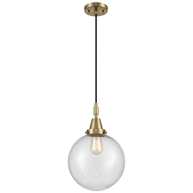 Image 1 Downtown Caden Beacon 10"W Cord Antique Brass Pendant w/ Seedy Shade