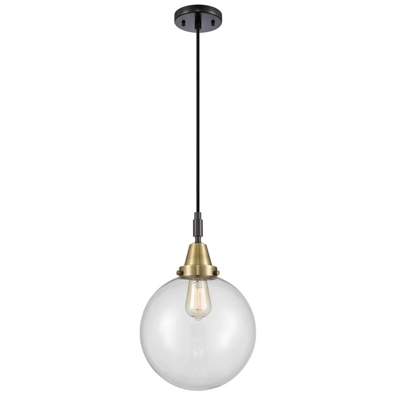 Image 1 Downtown Caden Beacon 10"W Cord Black Brass Pendant w/ Clear Shade