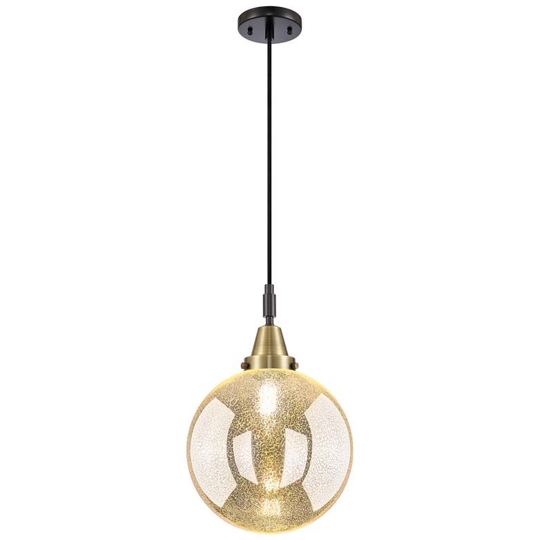 Image 1 Downtown Caden Beacon 10"W Cord Black Brass Pendant w/ Mercury Shade
