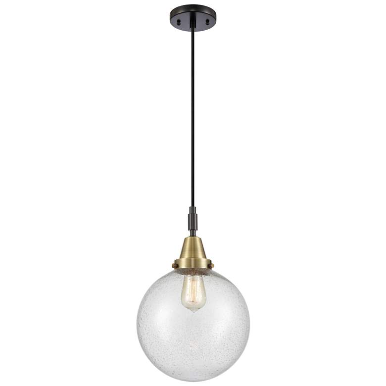 Image 1 Downtown Caden Beacon 10"W Cord Black Brass Pendant w/ Seedy Shade