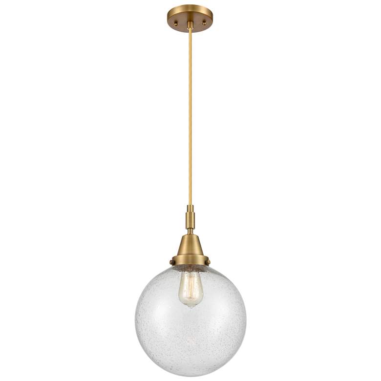 Image 1 Downtown Caden Beacon 10"W Cord Brass Mini Pendant w/ Seedy Shade