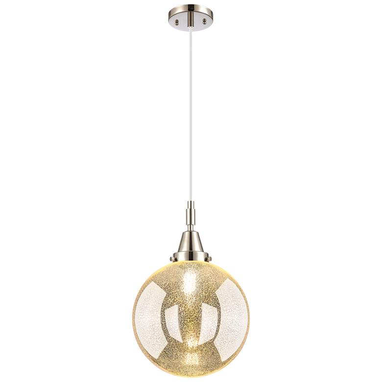 Image 1 Downtown Caden Beacon 10"W Cord Nickel Mini Pendant w/ Mercury Shade