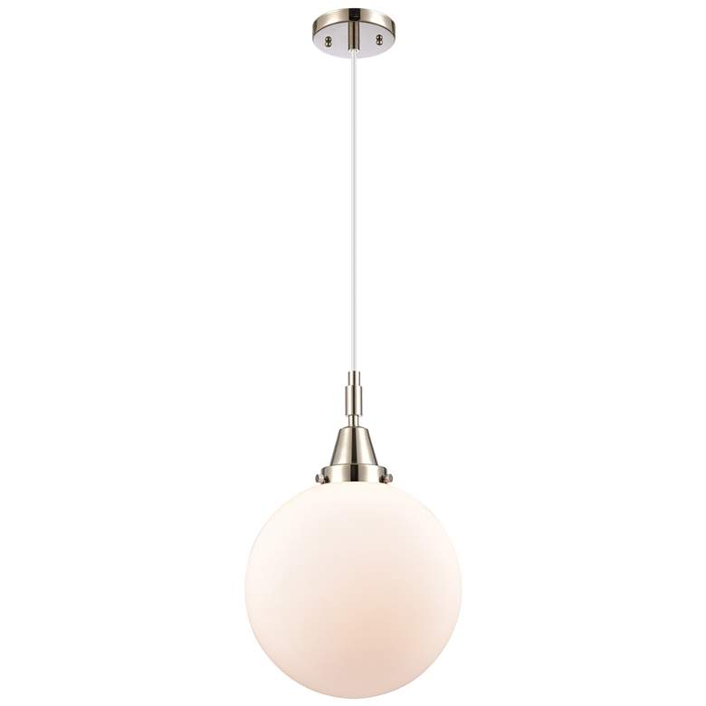 Image 1 Downtown Caden Beacon 10"W Cord Nickel Mini Pendant w/ White Shade