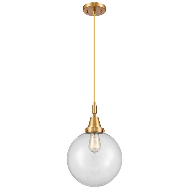 Image 1 Downtown Caden Beacon 10"W Cord Satin Gold Mini Pendant w/ Clear Shade