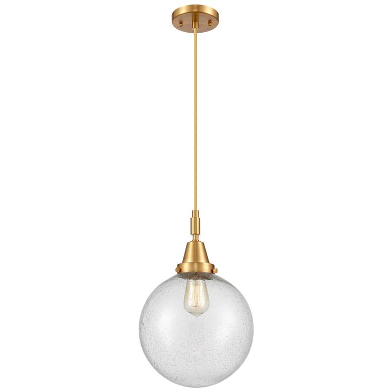 Image 1 Downtown Caden Beacon 10"W Cord Satin Gold Mini Pendant w/ Seedy Shade