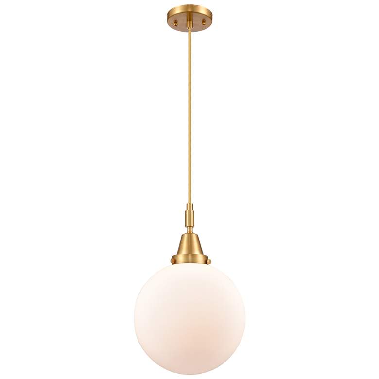 Image 1 Downtown Caden Beacon 10"W Cord Satin Gold Mini Pendant w/ White Shade
