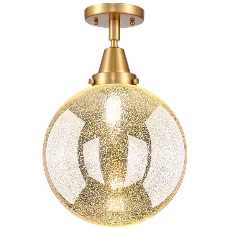 Image 1 Downtown Caden Beacon 10"W Satin Gold Flush Mount w/ Mercury Shade