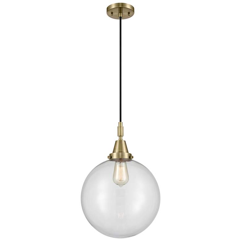 Image 1 Downtown Caden Beacon 12"W Cord Antique Brass Pendant w/ Clear Shade