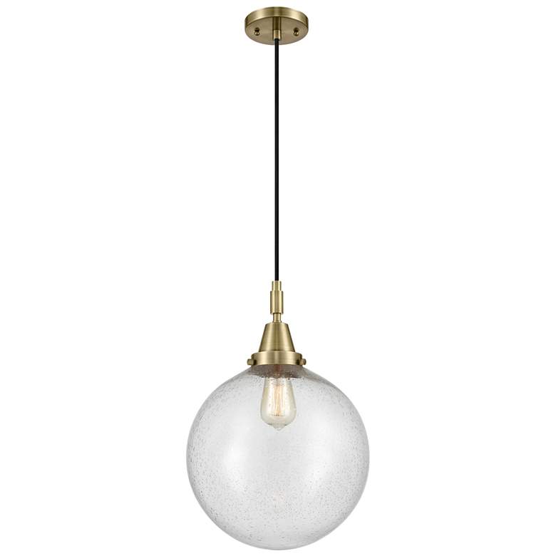Image 1 Downtown Caden Beacon 12"W Cord Antique Brass Pendant w/ Seedy Shade