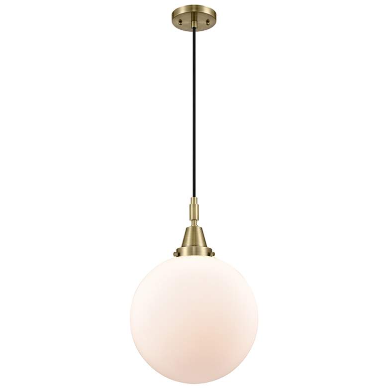Image 1 Downtown Caden Beacon 12"W Cord Antique Brass Pendant w/ White Shade