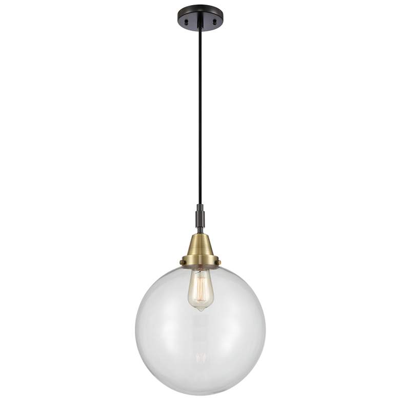 Image 1 Downtown Caden Beacon 12"W Cord Black Brass Pendant w/ Clear Shade