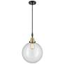 1_Downtown Caden Beacon 12"W Cord Black Brass Pendant w/ Clear Shade