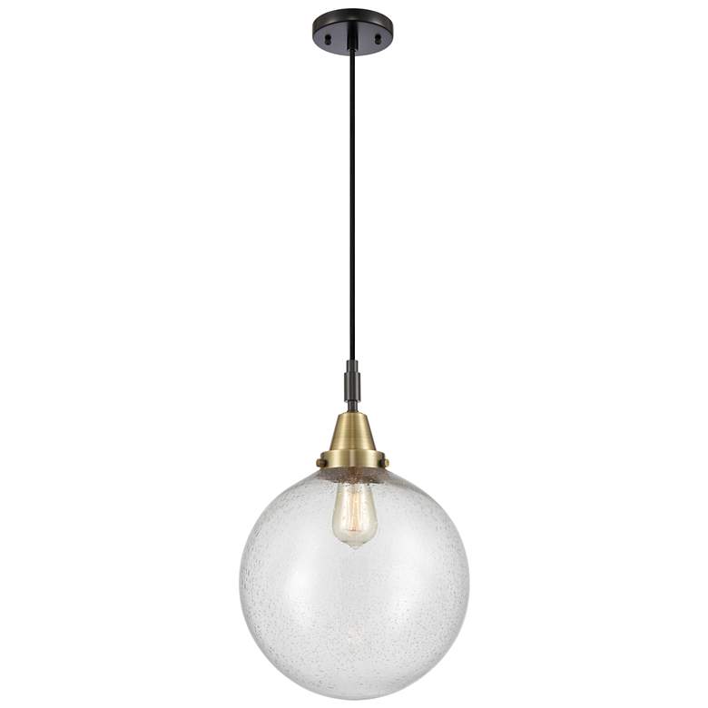 Image 1 Downtown Caden Beacon 12"W Cord Black Brass Pendant w/ Seedy Shade