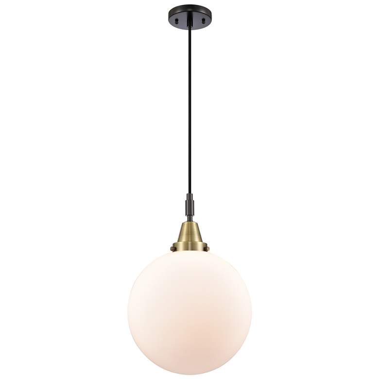 Image 1 Downtown Caden Beacon 12"W Cord Black Brass Pendant w/ White Shade