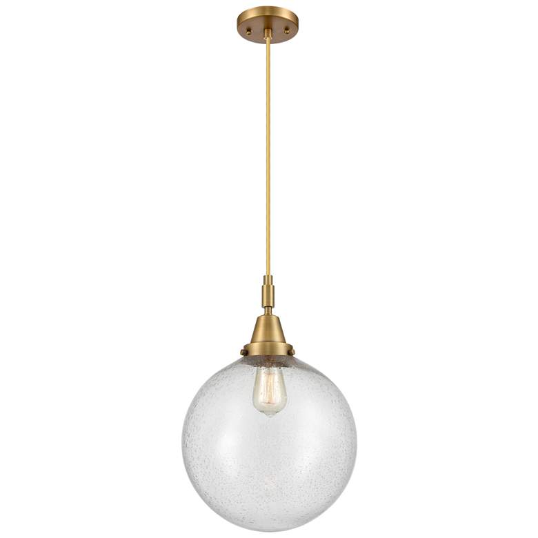 Image 1 Downtown Caden Beacon 12"W Cord Brass Mini Pendant w/ Seedy Shade