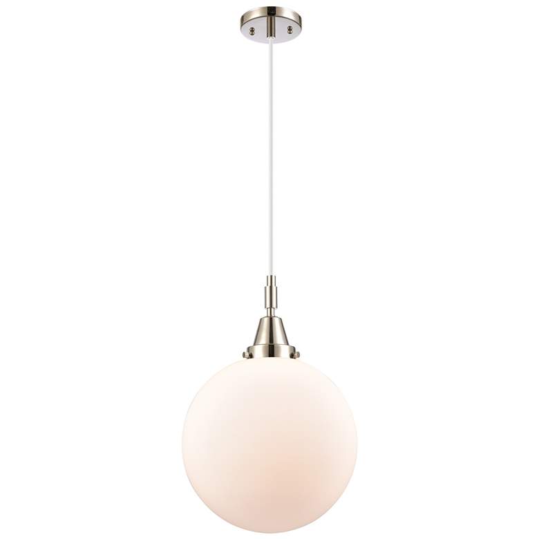 Image 1 Downtown Caden Beacon 12"W Cord Nickel Mini Pendant w/ White Shade