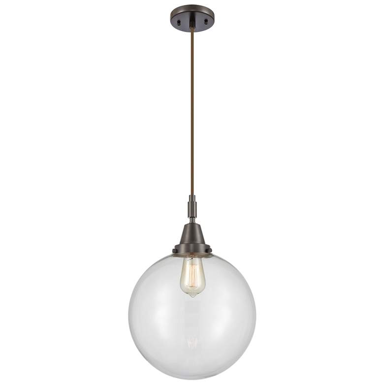 Image 1 Downtown Caden Beacon 12"W Cord Oiled Bronze Pendant w/ Clear Shade