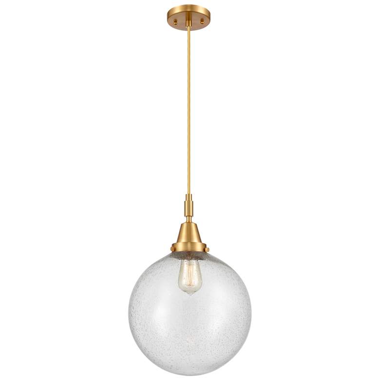 Image 1 Downtown Caden Beacon 12"W Cord Satin Gold Mini Pendant w/ Seedy Shade