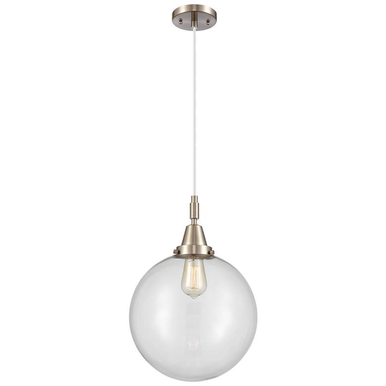 Image 1 Downtown Caden Beacon 12"W Cord Satin Nickel Pendant w/ Clear Shade