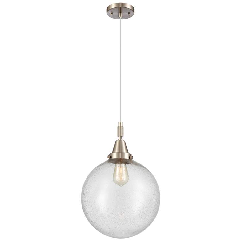 Image 1 Downtown Caden Beacon 12"W Cord Satin Nickel Pendant w/ Seedy Shade