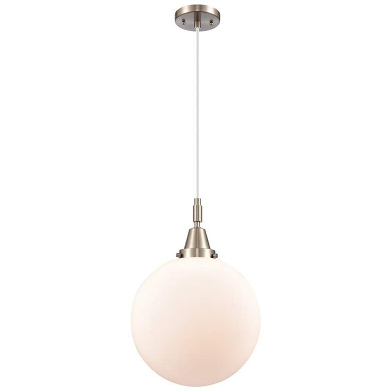 Image 1 Downtown Caden Beacon 12"W Cord Satin Nickel Pendant w/ White Shade