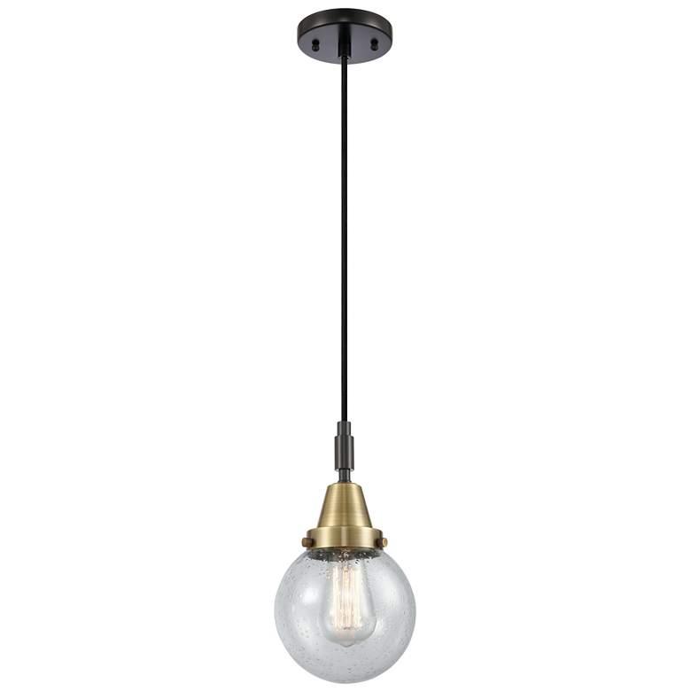 Image 1 Downtown Caden Beacon 6"W Cord Black Brass Mini Pendant w/ Seedy Shade