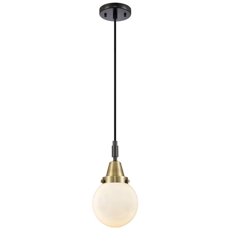 Image 1 Downtown Caden Beacon 6"W Cord Black Brass Mini Pendant w/ White Shade