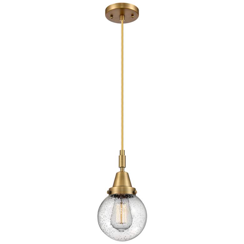 Image 1 Downtown Caden Beacon 6"W Cord Brass Mini Pendant w/ Seedy Shade