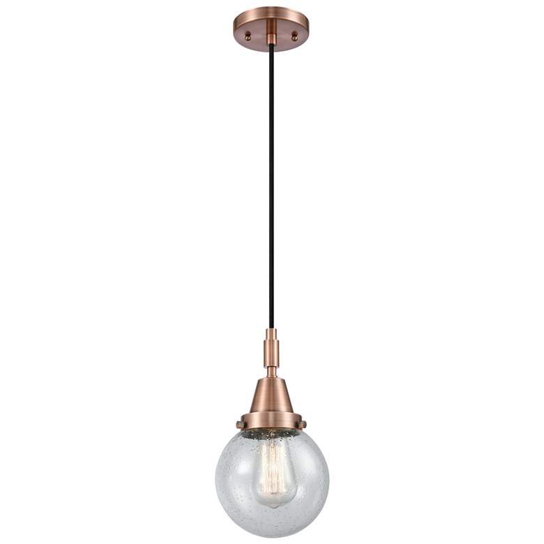 Image 1 Downtown Caden Beacon 6"W Cord Copper Mini Pendant w/ Seedy Shade