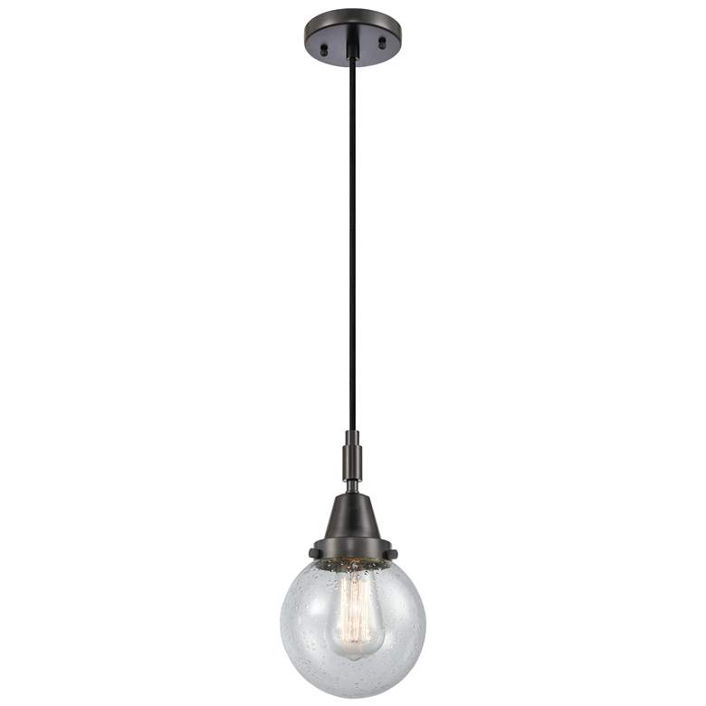 Image 1 Downtown Caden Beacon 6"W Cord Matte Black Mini Pendant w/ Seedy Shade
