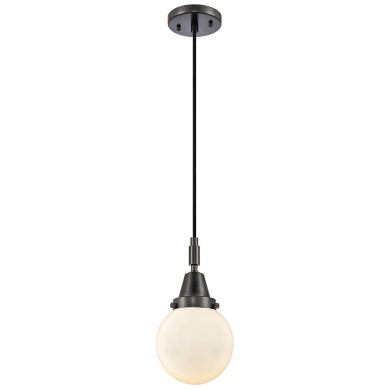 Image 1 Downtown Caden Beacon 6"W Cord Matte Black Mini Pendant w/ White Shade
