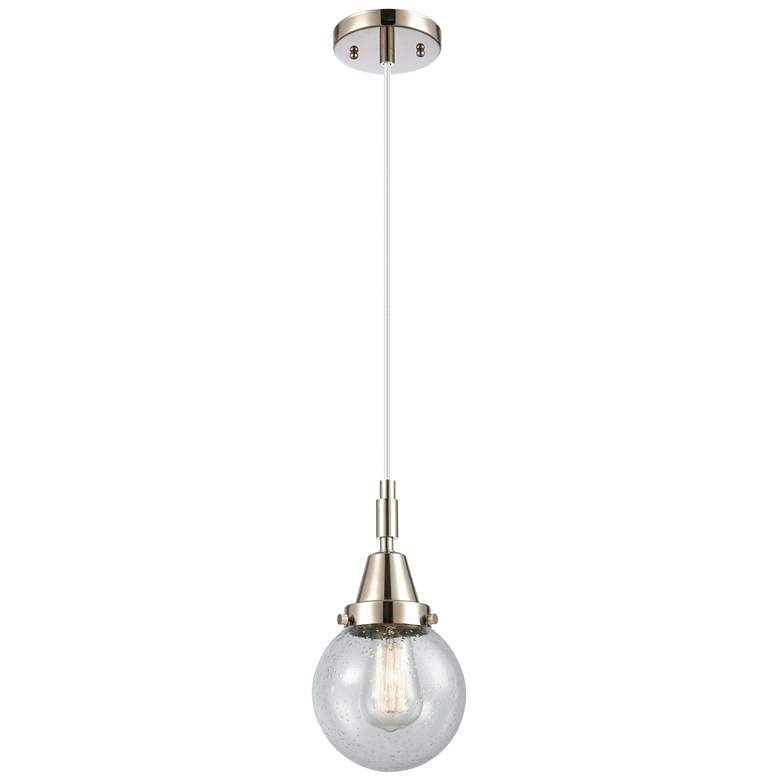 Image 1 Downtown Caden Beacon 6"W Cord Nickel Mini Pendant w/ Seedy Shade