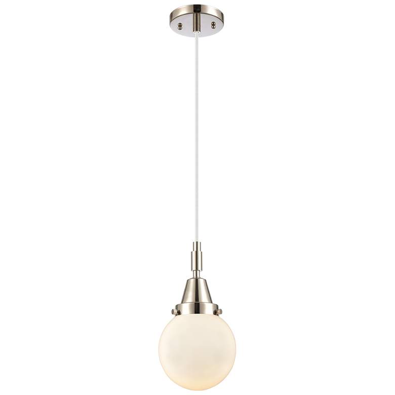 Image 1 Downtown Caden Beacon 6"W Cord Nickel Mini Pendant w/ White Shade