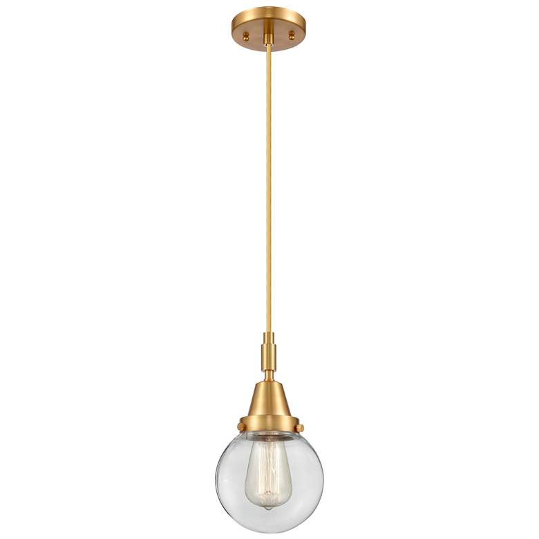 Image 1 Downtown Caden Beacon 6"W Cord Satin Gold Mini Pendant w/ Clear Shade