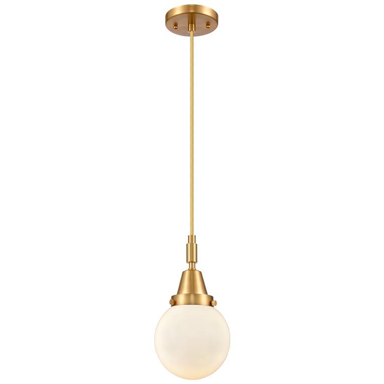 Image 1 Downtown Caden Beacon 6"W Cord Satin Gold Mini Pendant w/ White Shade
