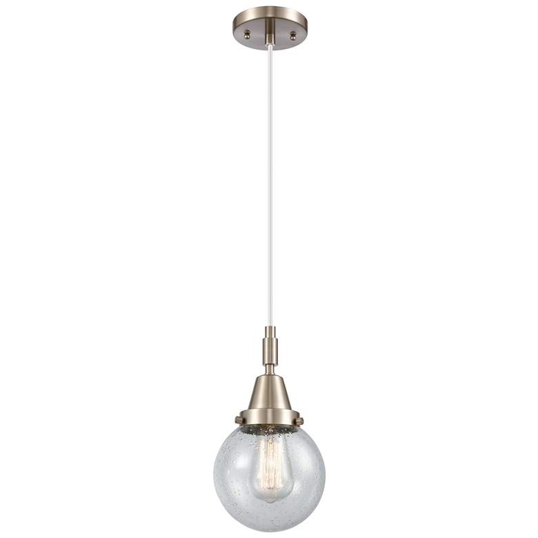 Image 1 Downtown Caden Beacon 6"W Cord Satin Nickel Pendant w/ Seedy Shade