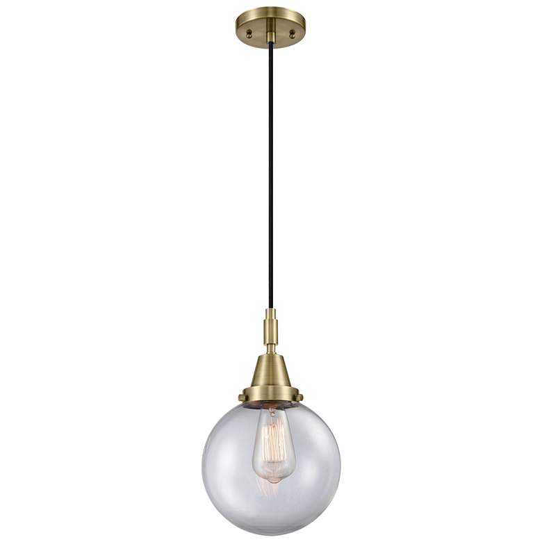 Image 1 Downtown Caden Beacon 8"W Cord Antique Brass Pendant w/ Clear Shade