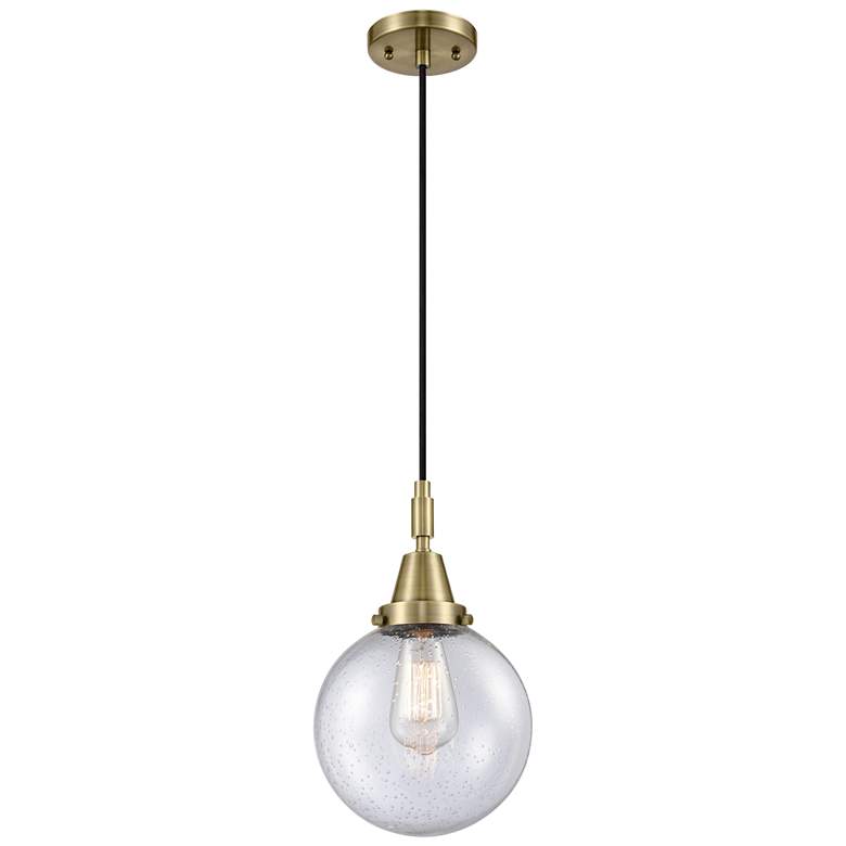 Image 1 Downtown Caden Beacon 8"W Cord Antique Brass Pendant w/ Seedy Shade