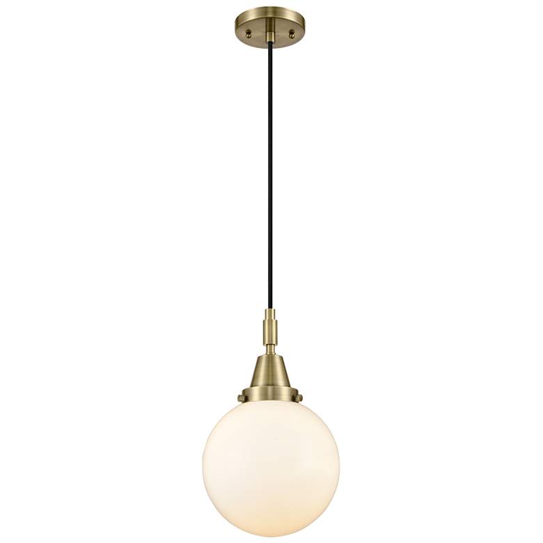 Image 1 Downtown Caden Beacon 8"W Cord Antique Brass Pendant w/ White Shade