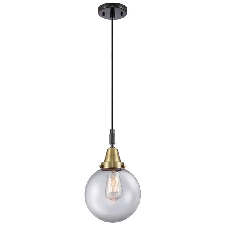 Image 1 Downtown Caden Beacon 8"W Cord Black Brass Mini Pendant w/ Clear Shade