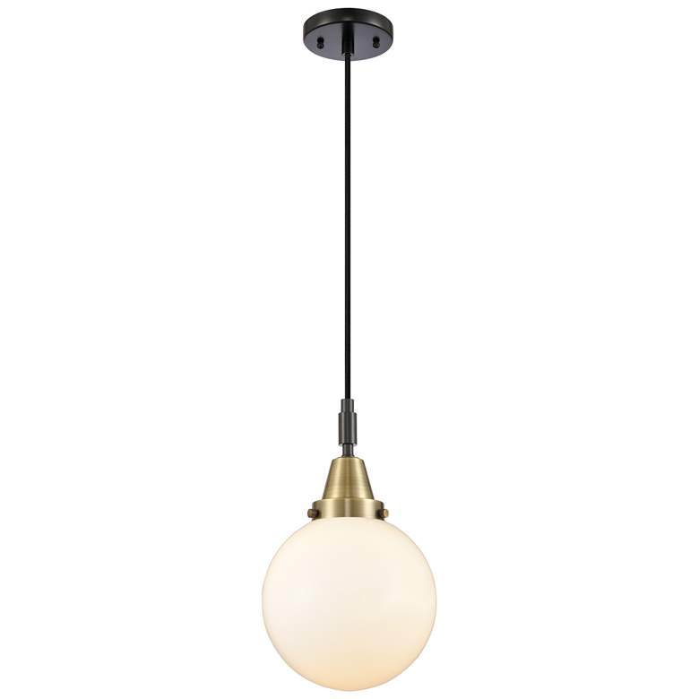 Image 1 Downtown Caden Beacon 8"W Cord Black Brass Mini Pendant w/ White Shade